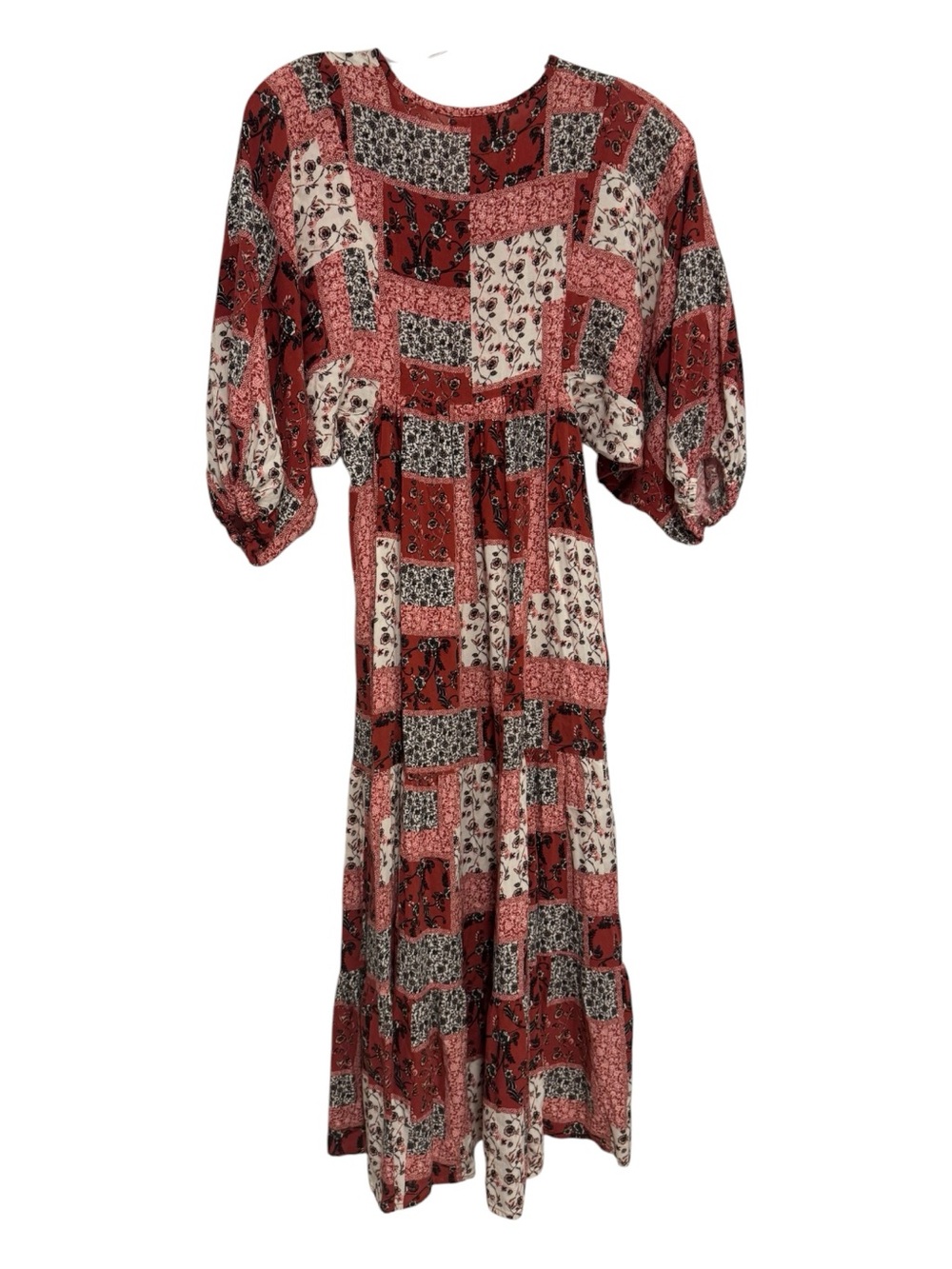bo’hem Bohemian Patchwork Floral Tiered Midi Dress Size Small - Picture 3 of 4